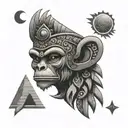 see no evvil aztec monkey with pyramids sun moon tattoo design idea