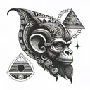 see no evvil aztec monkey with pyramids sun moon tattoo design idea
