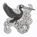 A stylized music note intertwined with a pelican silhouette tattoo design idea