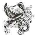 A stylized music note intertwined with a pelican silhouette tattoo design idea