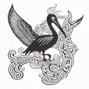 A stylized music note intertwined with a pelican silhouette tattoo design idea