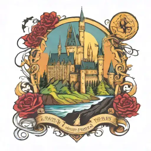 Hogwarts castle surrounded tattoo design idea