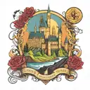 Hogwarts castle surrounded tattoo design idea