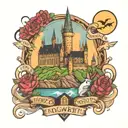 Hogwarts castle surrounded tattoo design idea