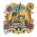 Hogwarts castle surrounded tattoo design idea