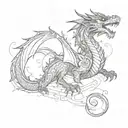 Create a tattoo of a majestic black dragon with red eyes surrounded by intricate architectural elements tattoo design idea