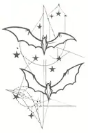 A dark and mysterious tattoo design incorporating gothic symbols like bats and stars tattoo design idea