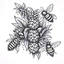 upside down pineapples with bees flying around it tattoo design idea