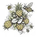 upside down pineapples with bees flying around it tattoo design idea