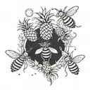 upside down pineapples with bees flying around it tattoo design idea