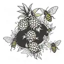 upside down pineapples with bees flying around it tattoo design idea