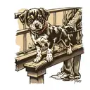 neighbours handing a puppy over the hand rail line straying stencil tattoo design idea