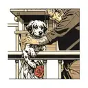 neighbours handing a puppy over the hand rail line straying stencil tattoo design idea