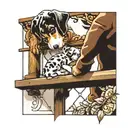 neighbours handing a puppy over the hand rail line straying stencil tattoo design idea