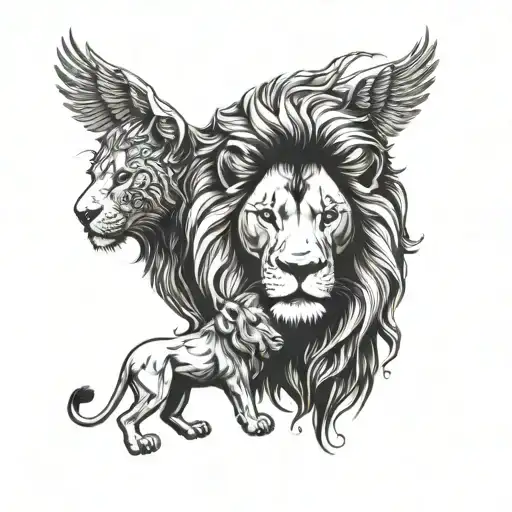 family, god, lion, tattoo design idea