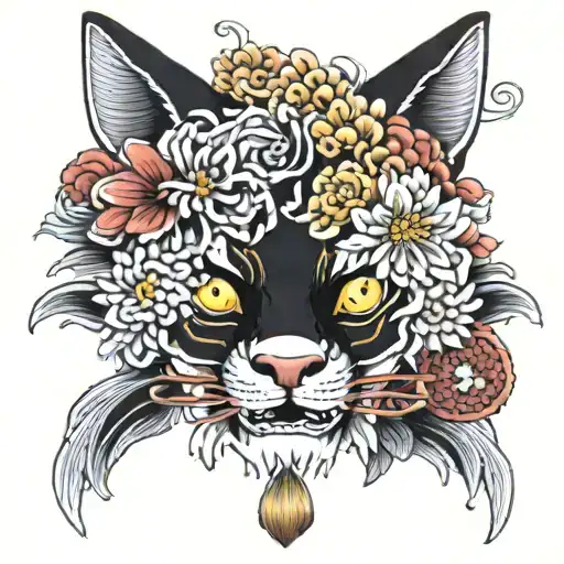 chrysanthemum and kitsune mask   tattoo design idea