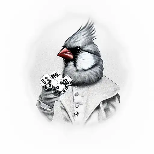 cardinal with dice tattoo design idea
