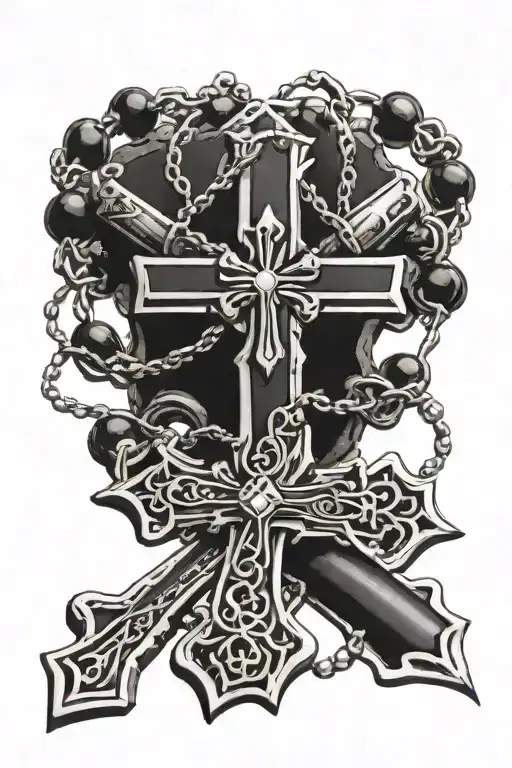 chrome hearts cross with rosary wrapped tattoo design idea