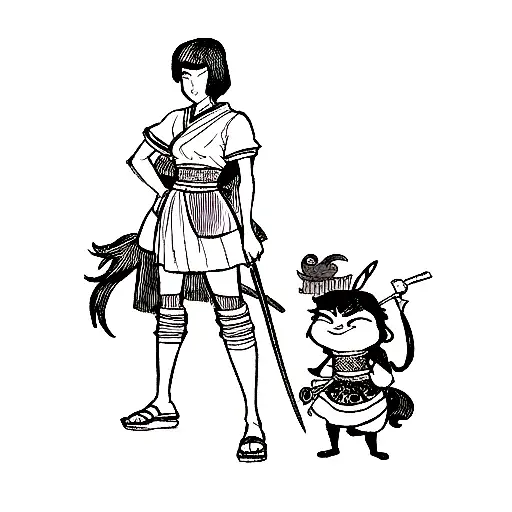 Disney Mulan with a Sword and mushu in the background tattoo design idea