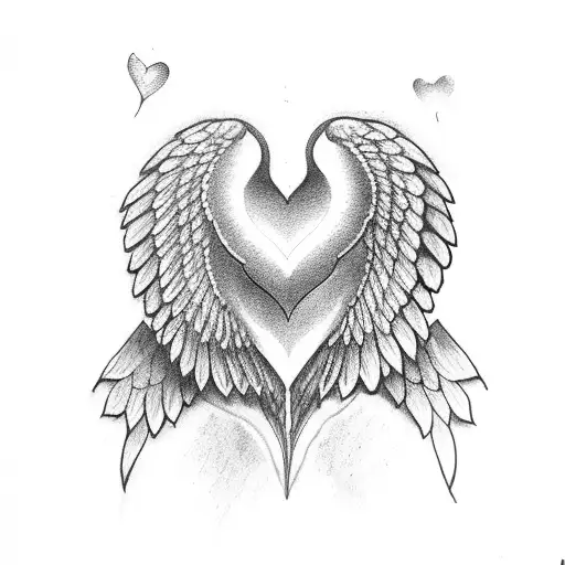 3 hearts and 1 pair of wings tattoo design idea