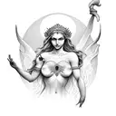 Visualize a menacing version of Aphrodite, the Greek goddess of love. She is portrayed as a formidable figure, her beaut tattoo design idea