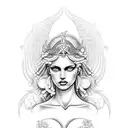 Visualize a menacing version of Aphrodite, the Greek goddess of love. She is portrayed as a formidable figure, her beaut tattoo design idea