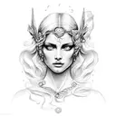 Visualize a menacing version of Aphrodite, the Greek goddess of love. She is portrayed as a formidable figure, her beaut tattoo design idea