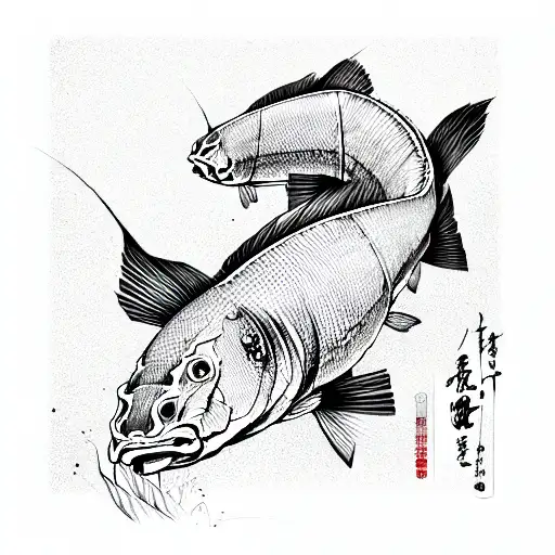 Japanese carps, ribs,red, graphic arts tattoo design idea