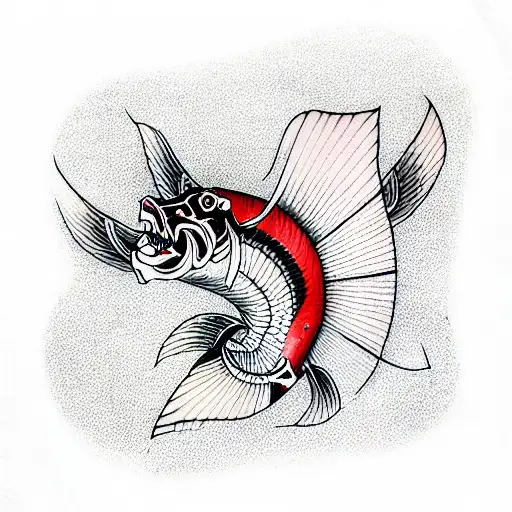 Japanese carps, ribs,red, graphic arts tattoo design idea