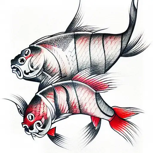 Japanese carps, ribs,red tattoo design idea
