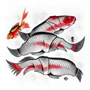 Japanese carps, ribs,red, graphic arts tattoo design idea