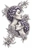 Gemini, twins, female face, mercury, lavender color tattoo design idea