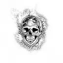 Skull engulfed in flames tattoo design idea