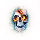 Skull engulfed in flames tattoo design idea