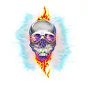 Skull engulfed in flames tattoo design idea