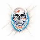 Skull engulfed in flames tattoo design idea