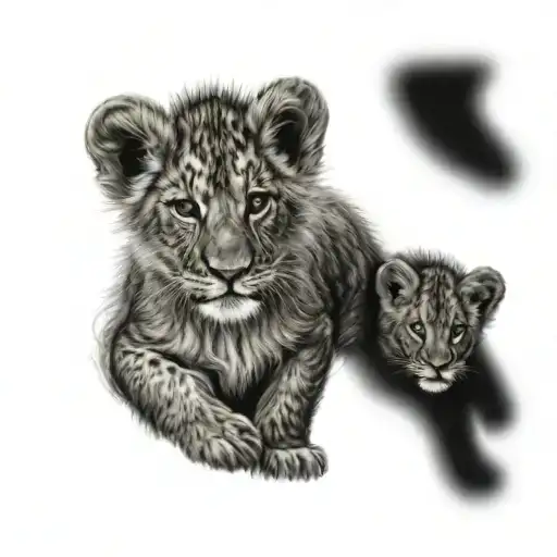 Lion cub looking with older lion face behind it  tattoo design idea