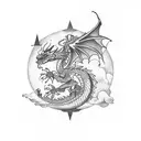 Dragon in night sky over pine forest tattoo design idea