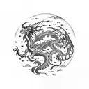 Dragon in night sky over pine forest tattoo design idea