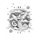 Dragon in night sky over pine forest tattoo design idea