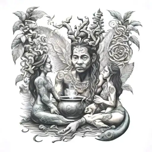 ayahuasca ceremony scene tattoo design idea