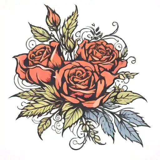 red roses honeysuckle, thistle, and more of an aries colour and flower vibe please tattoo design idea