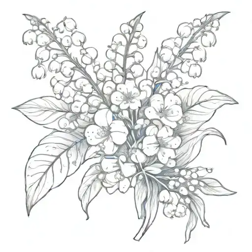 lily of the valley flower and hawthorn flower bouquet tattoo design idea