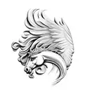 white pegasus with baroque background and leonardo da vinci head tattoo design idea