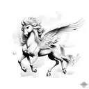 white pegasus with baroque details  tattoo design idea
