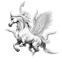 white pegasus with baroque details  tattoo design idea