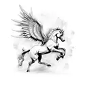 white pegasus with baroque details  tattoo design idea