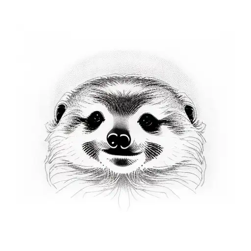 A Huge kind sloth hugging a ferret and 3 cats with one black one tabby and one Frey and white tattoo design idea