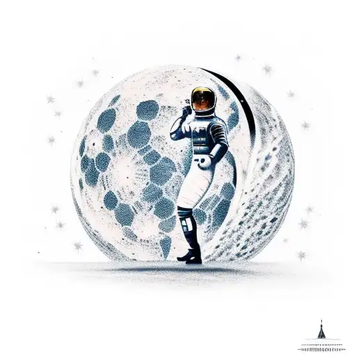 A real estate agent standing on the moon, surrounded by skyscrapers and holding a soccer ball tattoo design idea