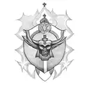 Create a tattoo design that incorporates military symbols and Christian imagery. tattoo design idea
